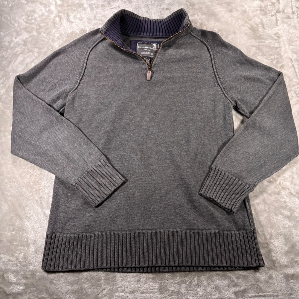 Duck Head Jeans Co Mens Gray 100% Cotton Quarter Zip Pullover Sweater Large